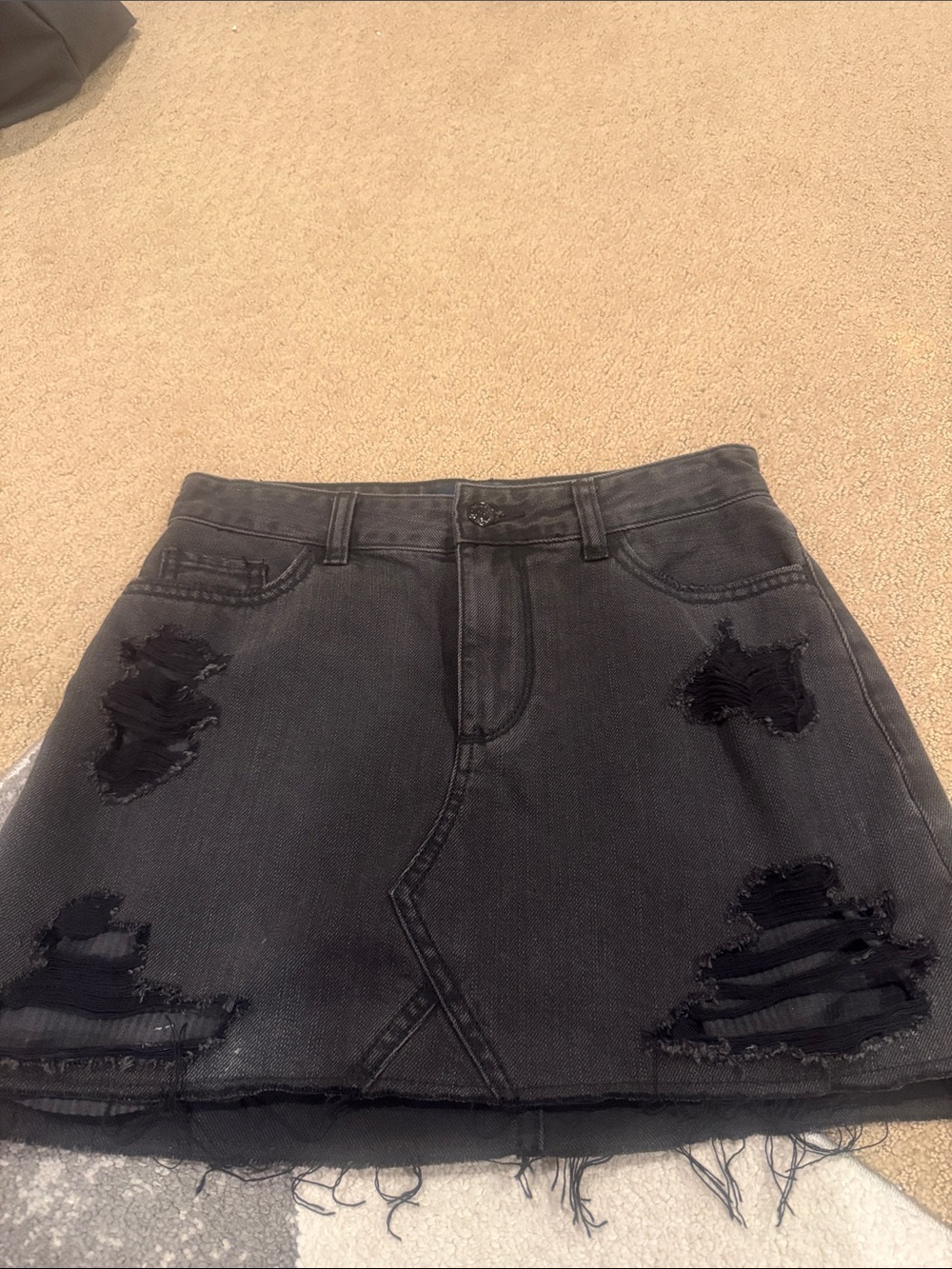Hollister Black Distressed Denim Mini Skirt